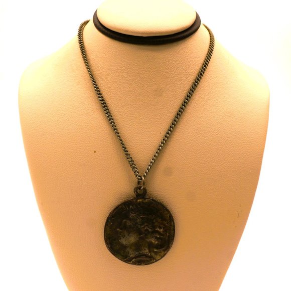 Vintage Silver Arethusa Greek Water Nymph Coin Replica Necklace By Alva - Picture 2 of 7